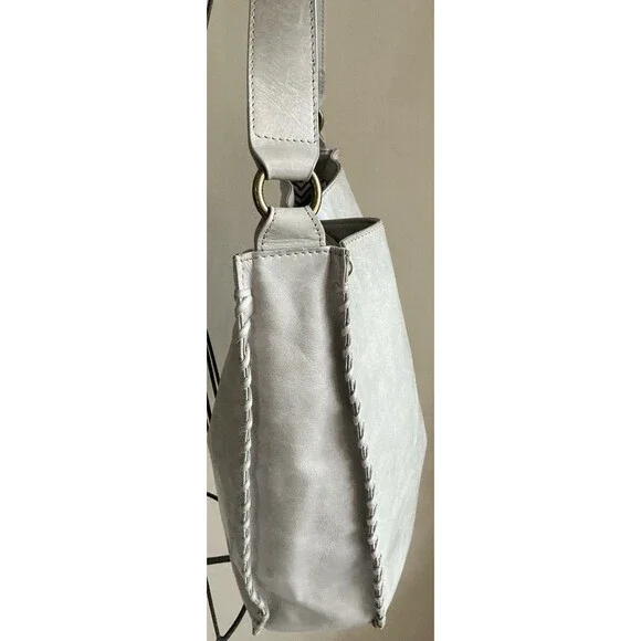 Hobo Braided Leather Shoulder Handbag With Whipstitch Detailing Light Grey EUC - Picture 8 of 9